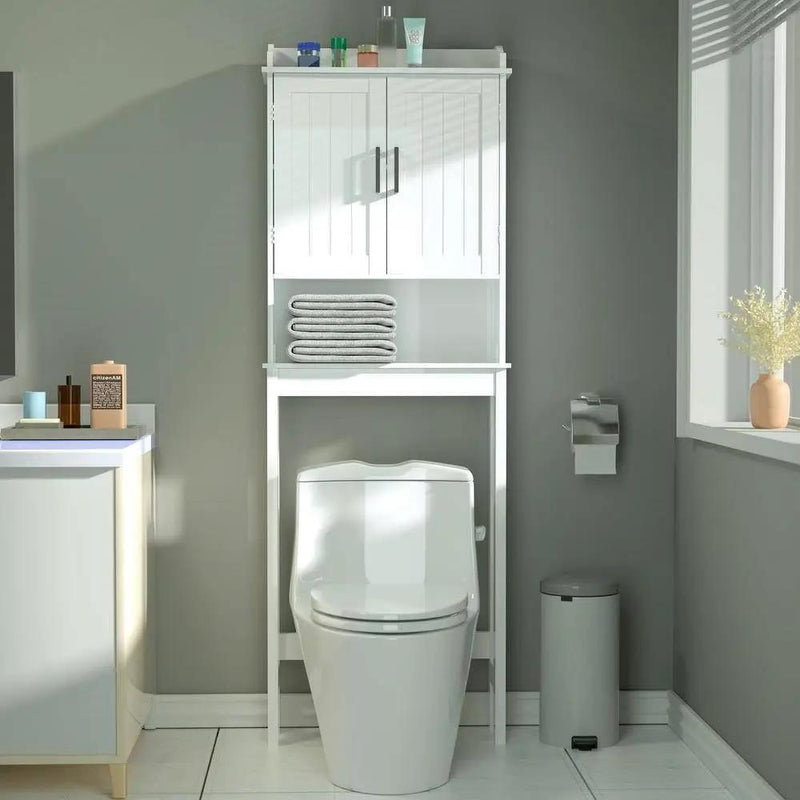 Over the Toilet Bathroom Storage Cabinet Shelving Unit in White Wood Finish by HomePacific