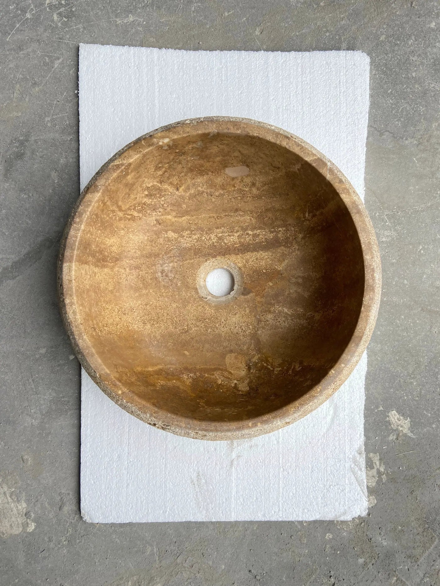 Valencia Travertine Vessel Bathroom Sink 16 Inch Round Honed Sand Blasted by GobekDesign