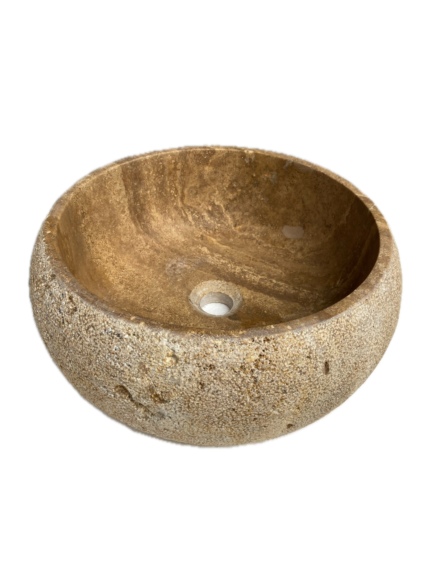 Valencia Travertine Vessel Bathroom Sink 16 Inch Round Honed Sand Blasted by GobekDesign