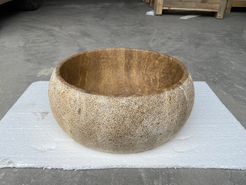 Valencia Travertine Vessel Bathroom Sink Honed Inside and Sand-Blasted Outside (D)16" (H)6" by GobekDesign