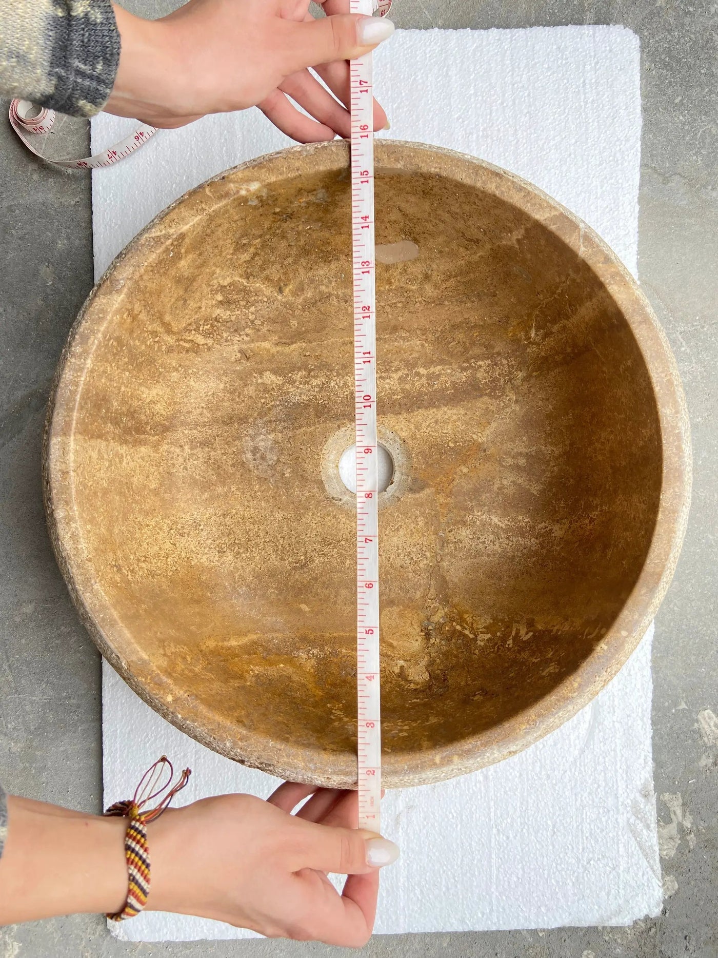 Valencia Travertine Vessel Bathroom Sink 16 Inch Round Honed Sand Blasted by GobekDesign