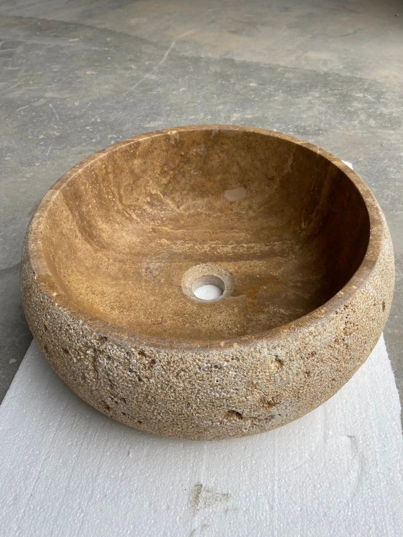 Valencia Travertine Vessel Bathroom Sink 16 Inch Round Honed Sand Blasted by GobekDesign