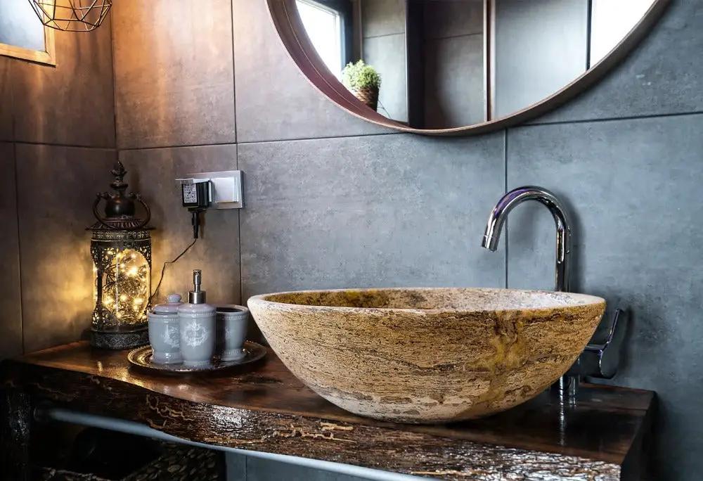 Travertine Natural Stone Oval Vessel Sink 16x21 Above Counter by GobekDesign