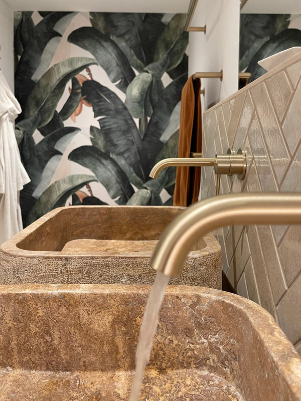 Valencia Travertine Rectangular Vessel Sink - Honed and Sand Blasted 20x16