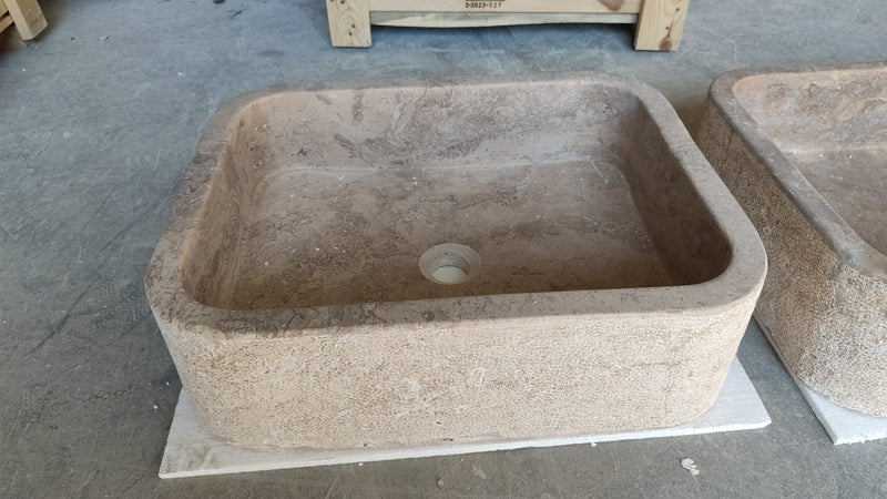 Valencia Travertine Rectangular Vessel Sink Honed Inside and Sand-Blasted Outside (W)16" (L)20" (H)6" by GobekDesign