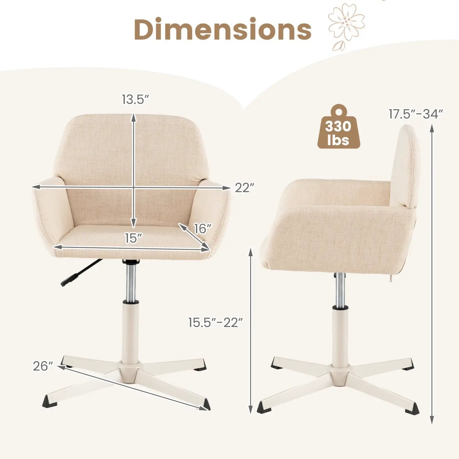 Swivel Vanity Chair with Adjustable Height and Back Support by DirectDeals