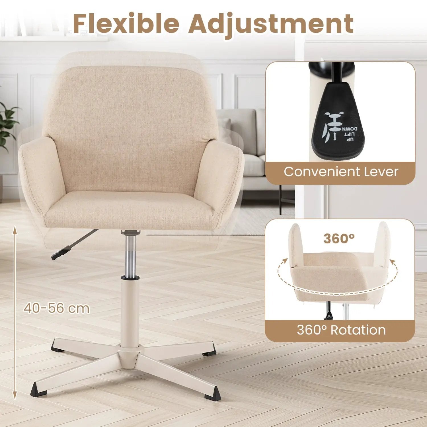 Swivel Vanity Chair with Adjustable Height and Back Support by DirectDeals