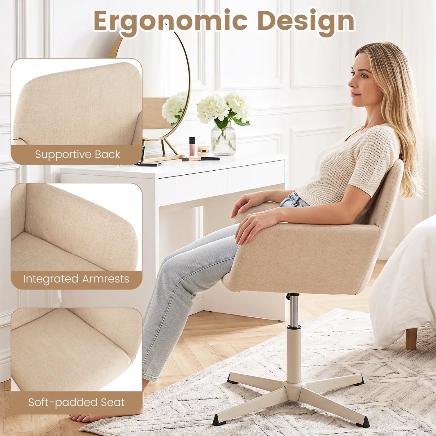 Swivel Vanity Chair with Adjustable Height and Back Support by DirectDeals