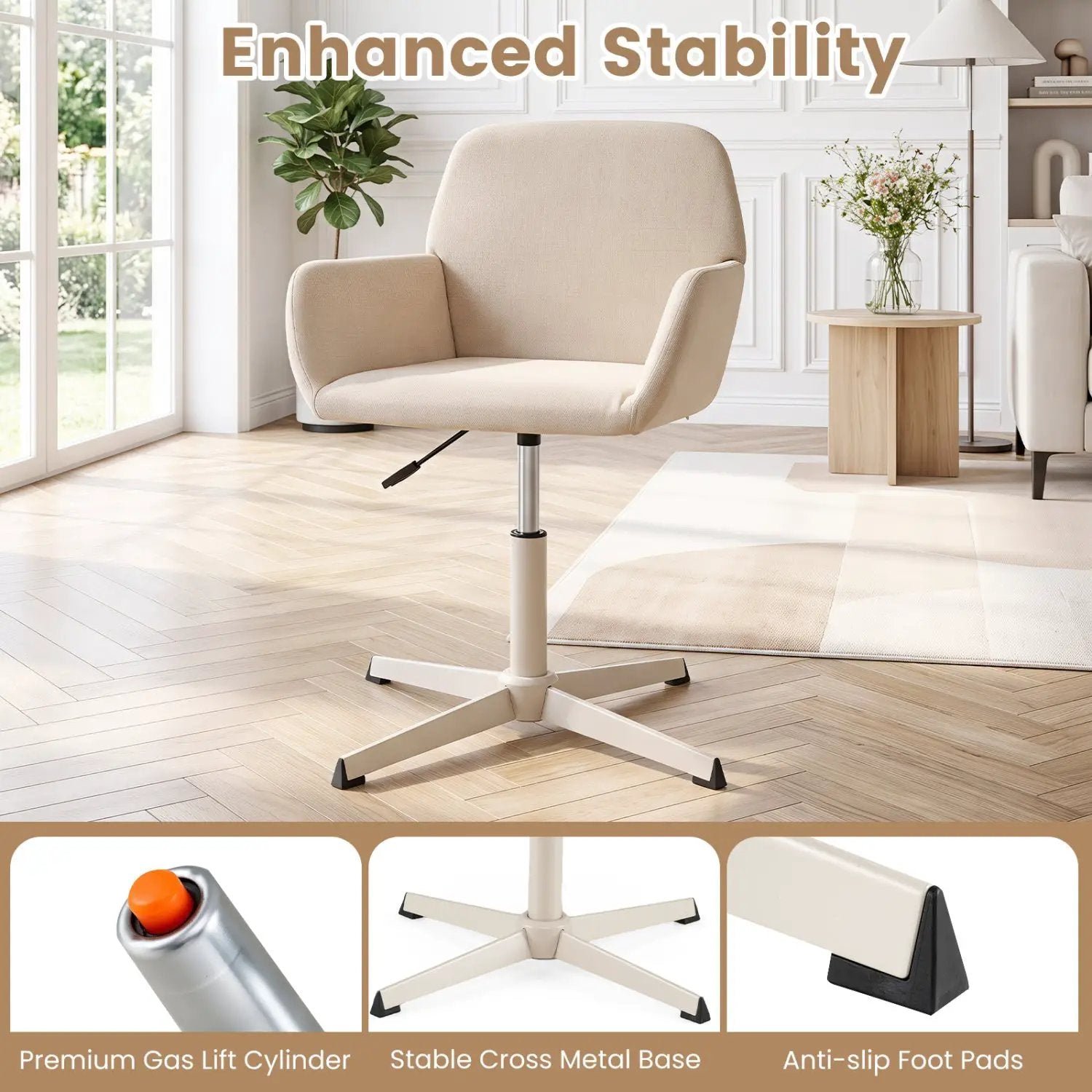 Swivel Vanity Chair with Adjustable Height and Back Support by DirectDeals