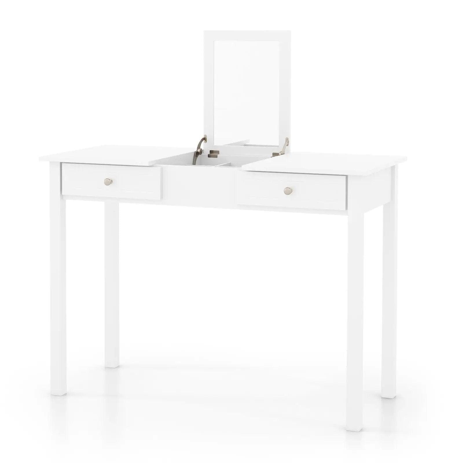 Vanity Desk Makeup Dressing Table with Flip Top Mirror and Drawers-White by DirectDeals