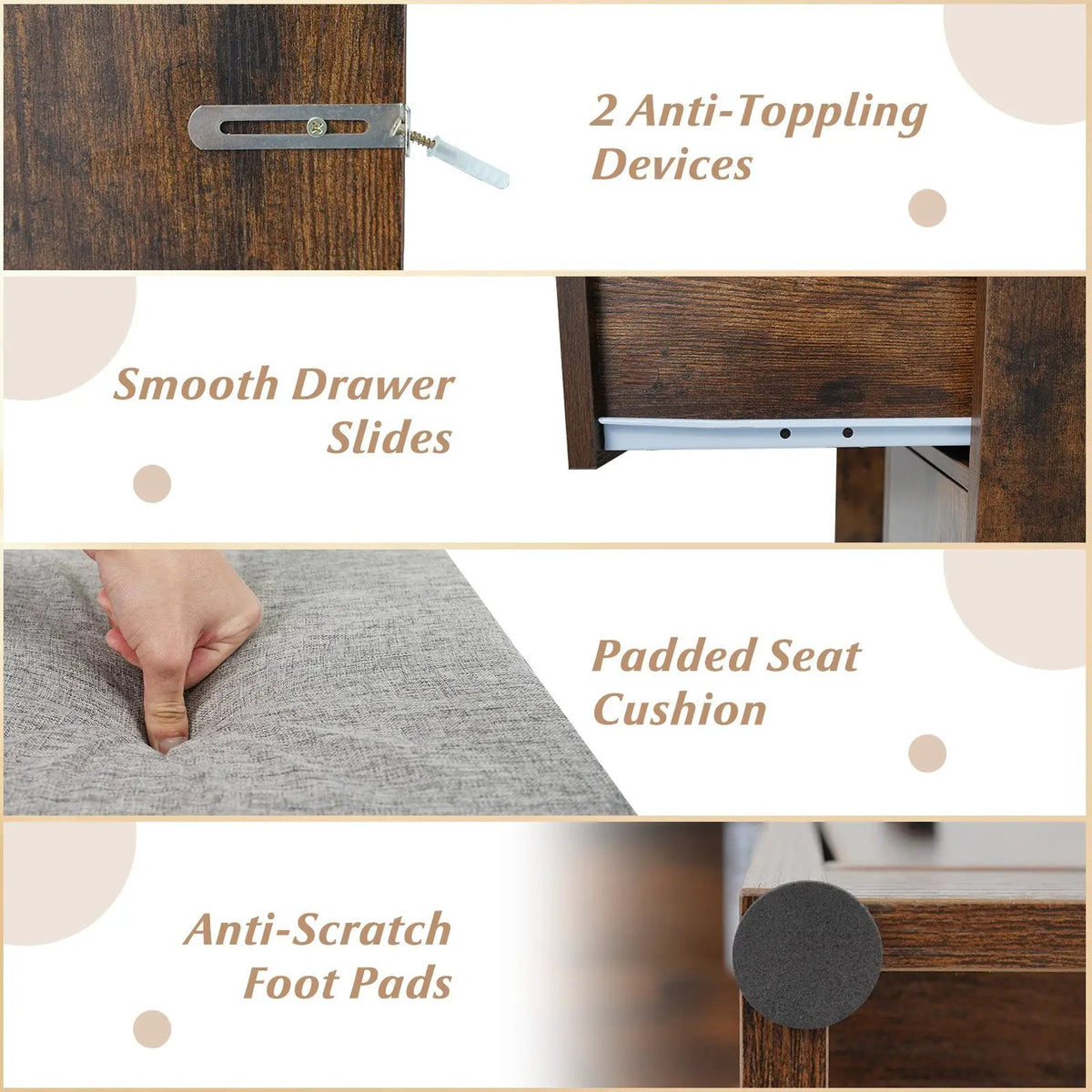 Vanity Desk Makeup Table with Stool 3-Color Lights and Charging Station, photo 2 of 16
