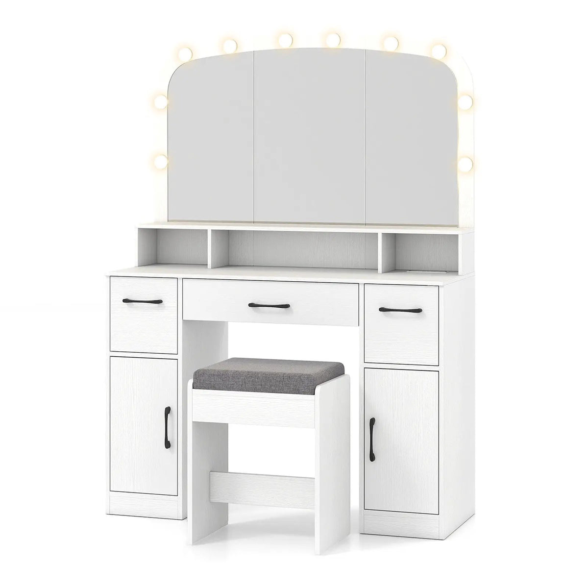 Vanity Desk Makeup Table with Stool 3-Color Lights and Charging Station, photo 9 of 16