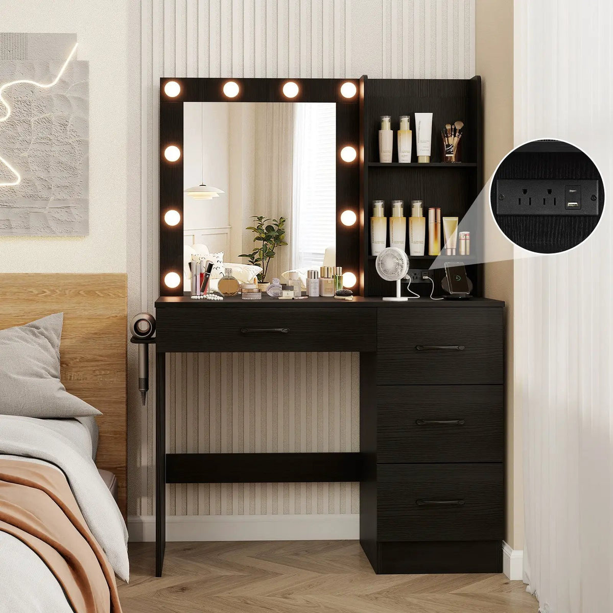 Vanity Desk with 3-Color Lights and Power Outlets, photo 5 of 9