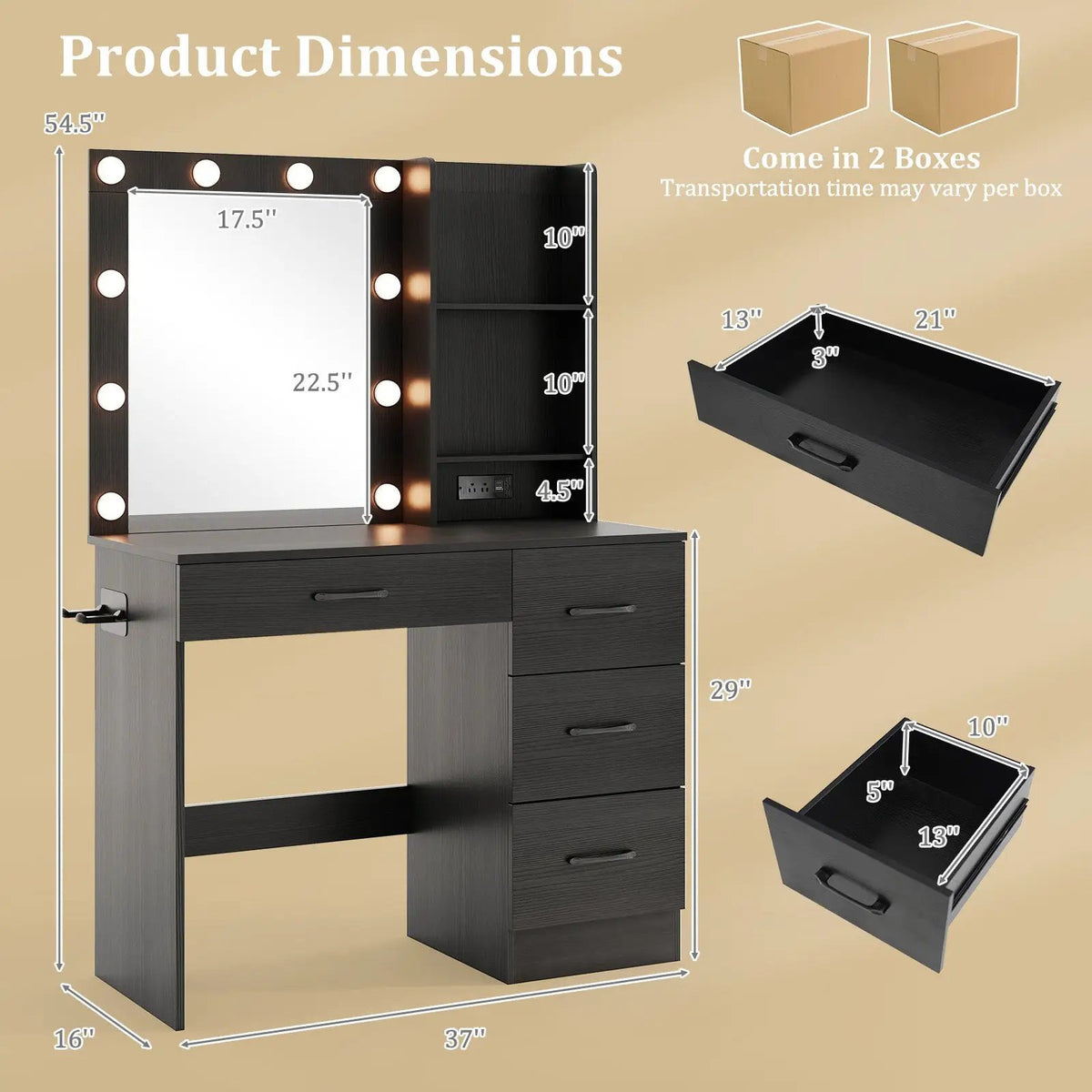 Vanity Desk with 3-Color Lights and Power Outlets, photo 4 of 9