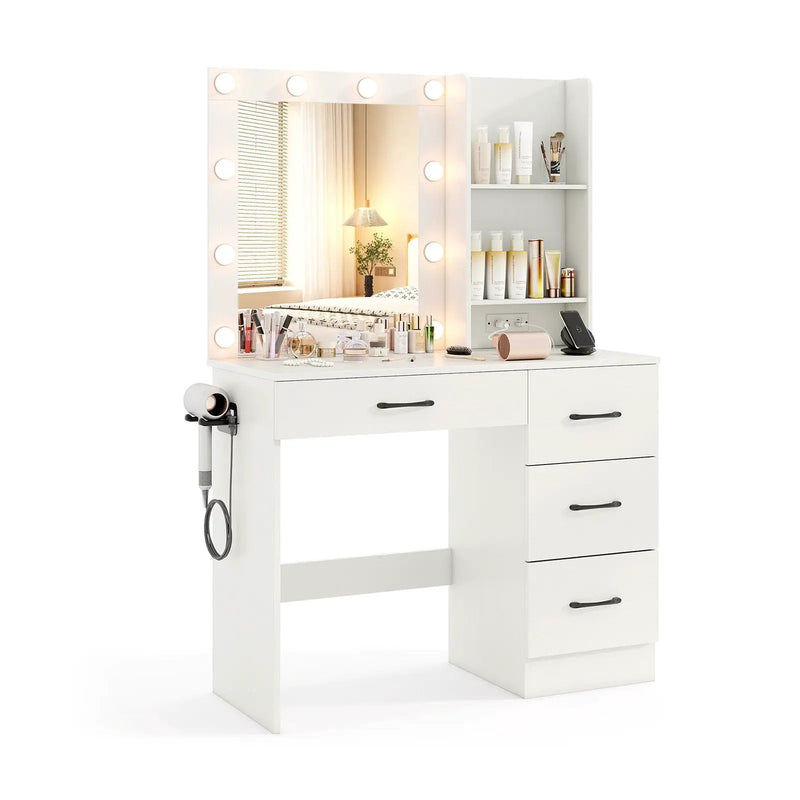 Vanity Desk with 3-Color Lights and Power Outlets by DirectDeals