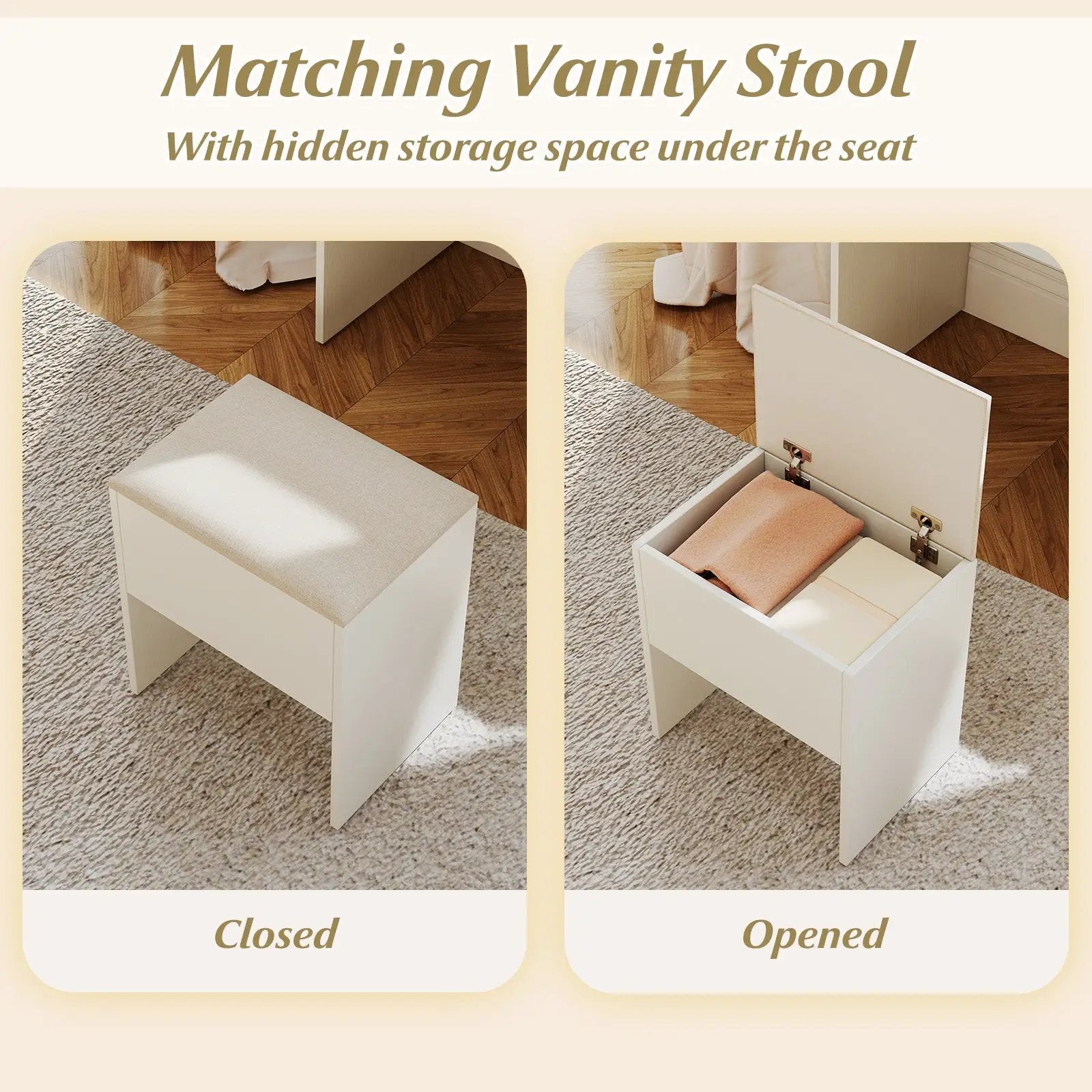 Vanity Desk with Mirror and Lights Makeup Dressing Table with Power Outlets-White by DirectDeals