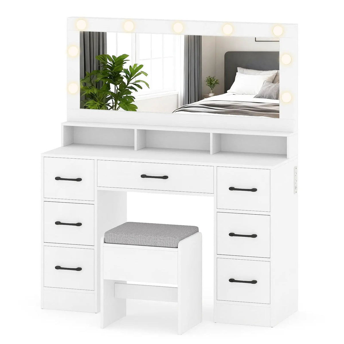 Vanity Desk with Mirror and Lights Makeup Table with Power Outlets, photo 8 of 16