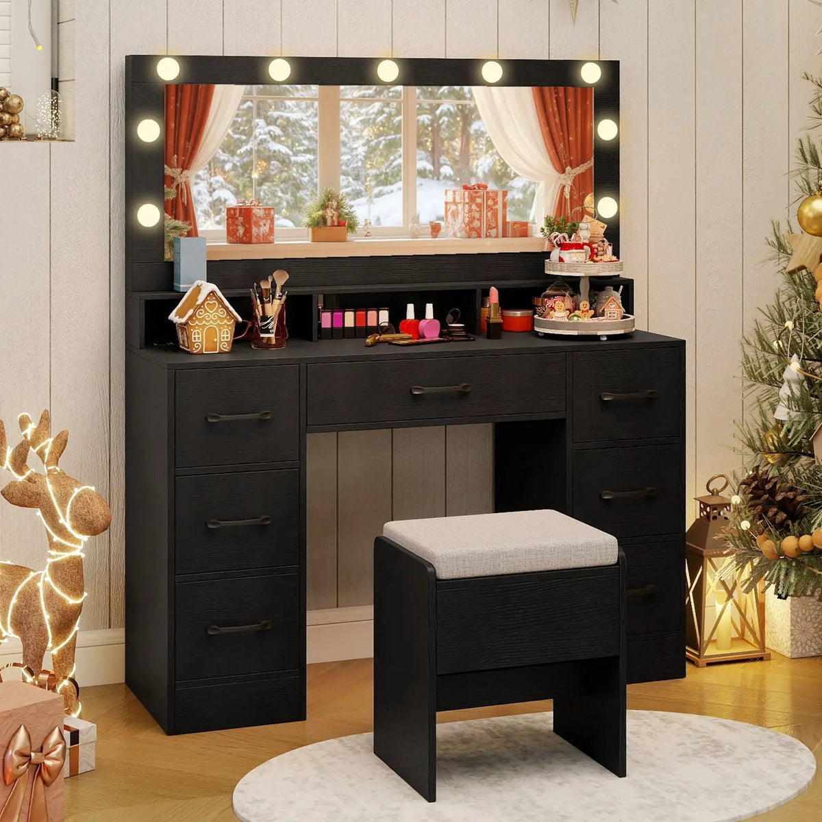 Vanity Desk with Mirror and Lights Makeup Table with Power Outlets, photo 3 of 16
