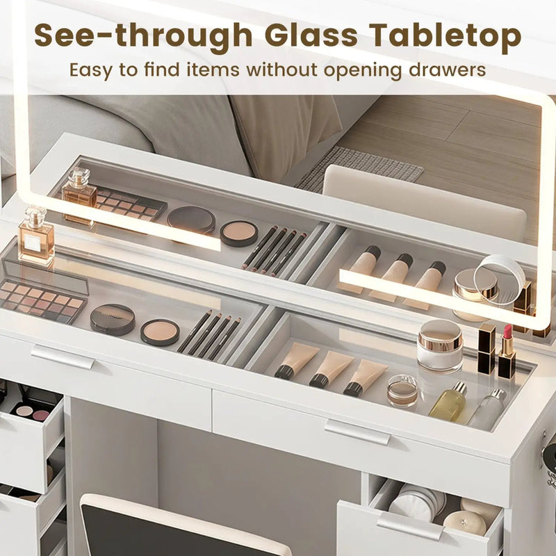 Vanity Desk with Lighted Mirror and Charging Station by DirectDeals