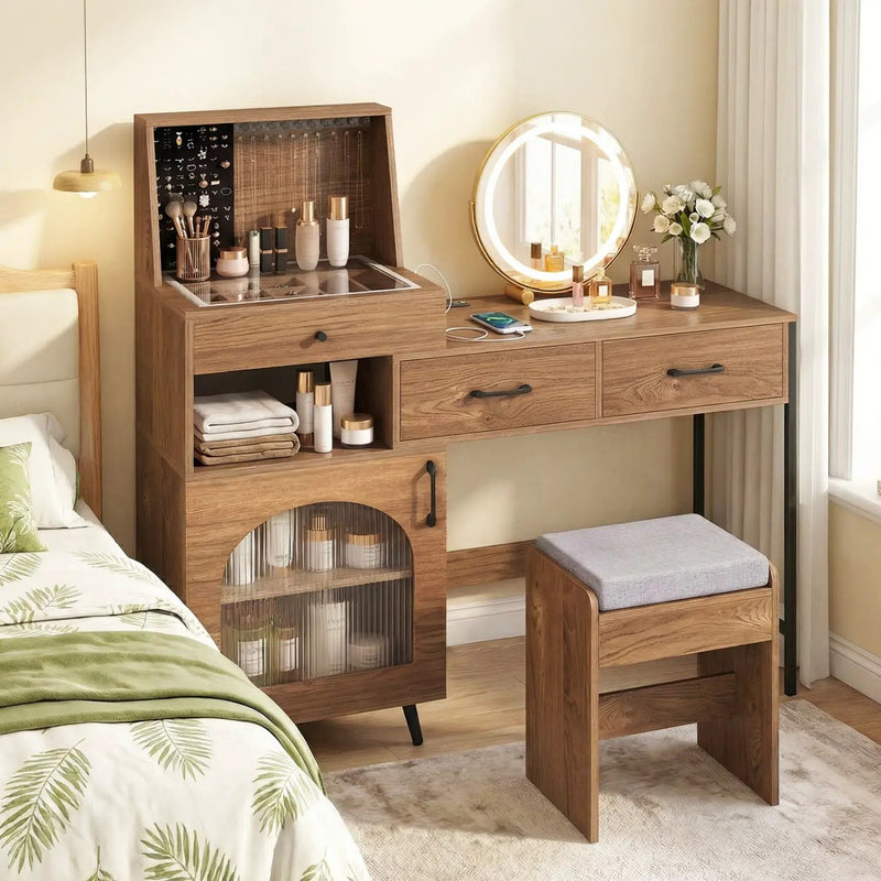 Vanity Desk with Lighted Mirror & Jewelry Storage by DirectDeals