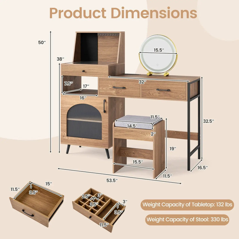 Vanity Desk with Lighted Mirror & Jewelry Storage by DirectDeals