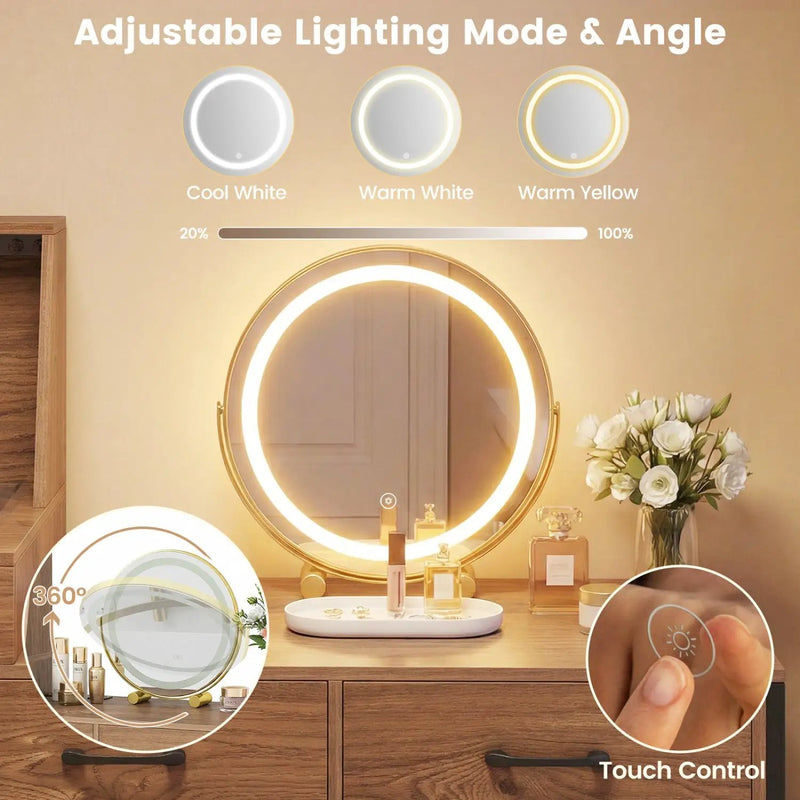 Vanity Desk with Lighted Mirror & Jewelry Storage by DirectDeals