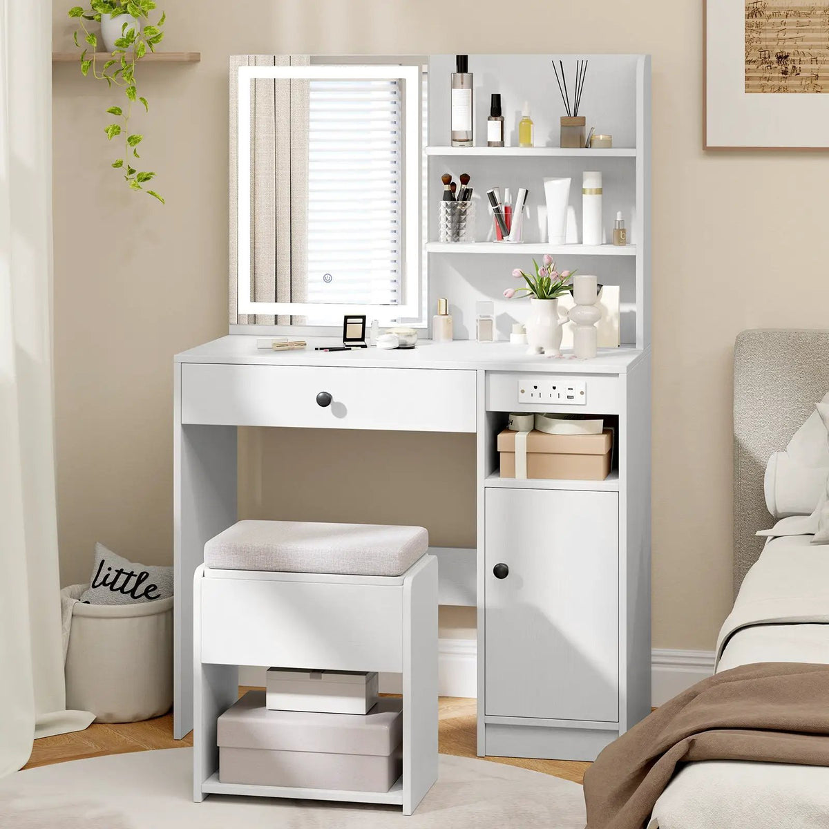 Vanity Desk with Mirror and Lights