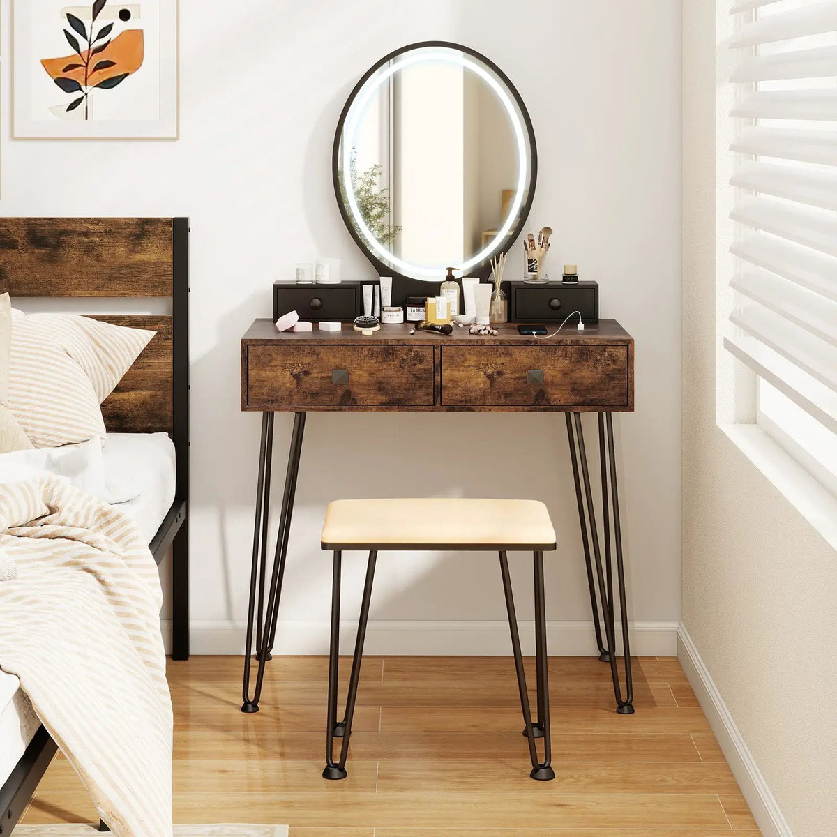 Vanity Table Set with 3-Color Lighted Dimmable Mirror, photo 2 of 9