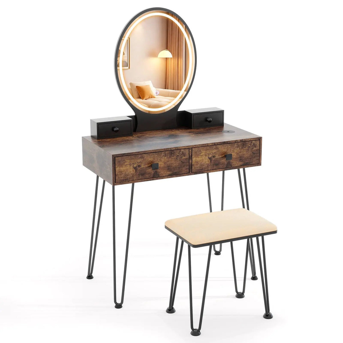 Vanity Table Set with 3-Color Lighted Dimmable Mirror, photo 3 of 9