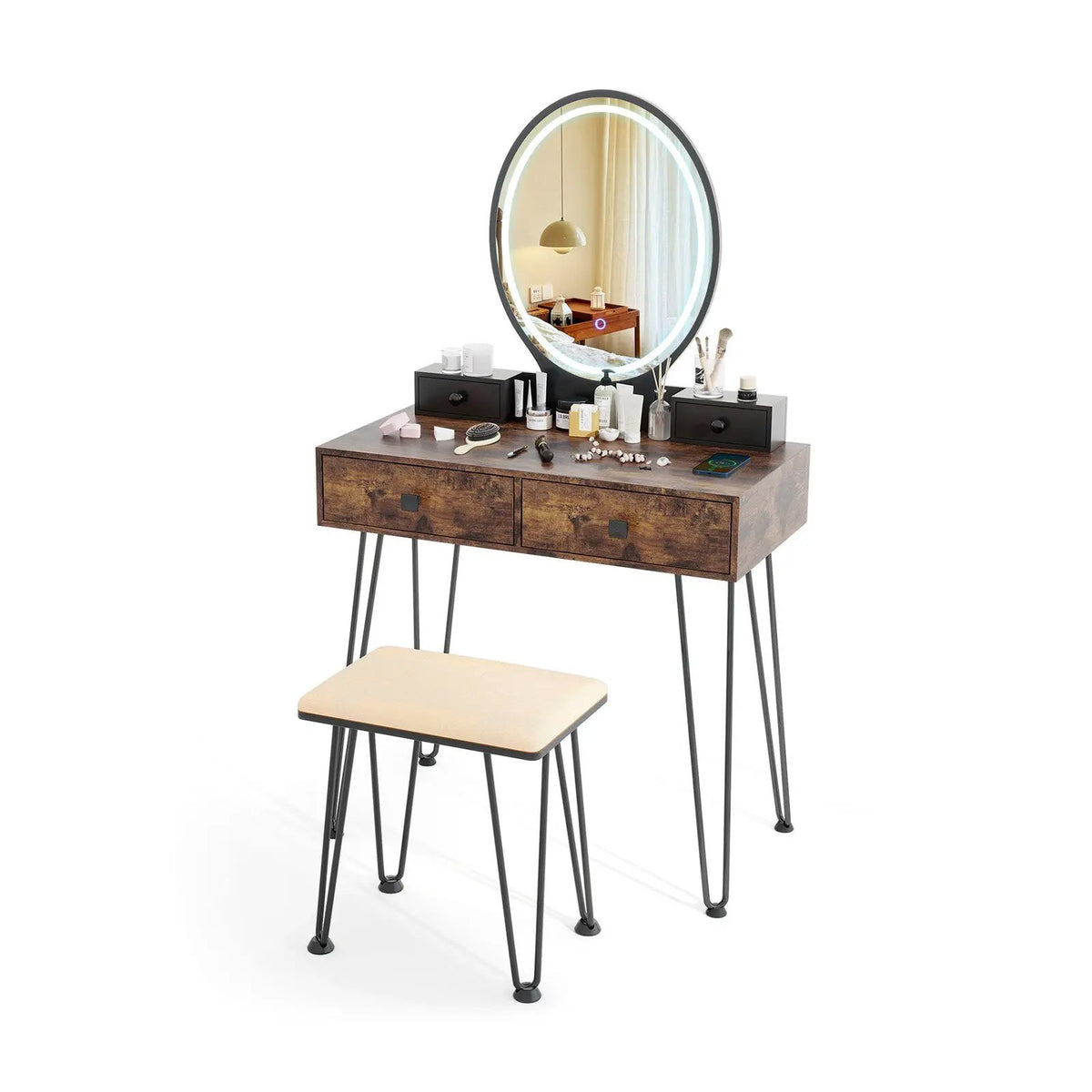 Vanity Table Set with 3-Color Lighted Dimmable Mirror, photo 4 of 9