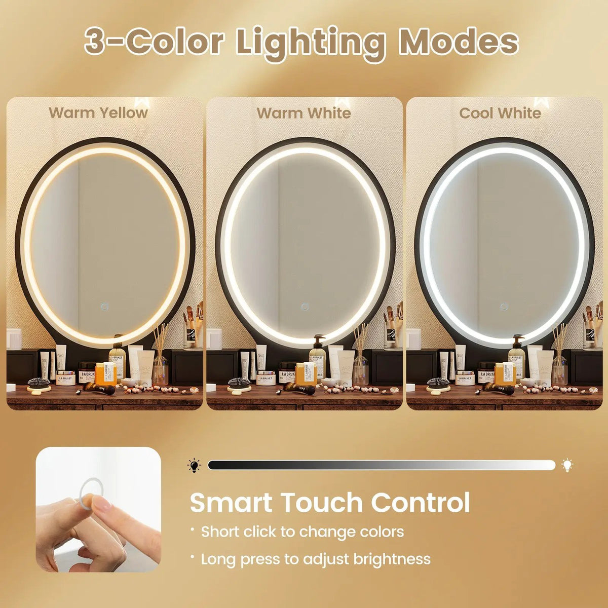 Vanity Table Set with 3-Color Lighted Dimmable Mirror, photo 7 of 9