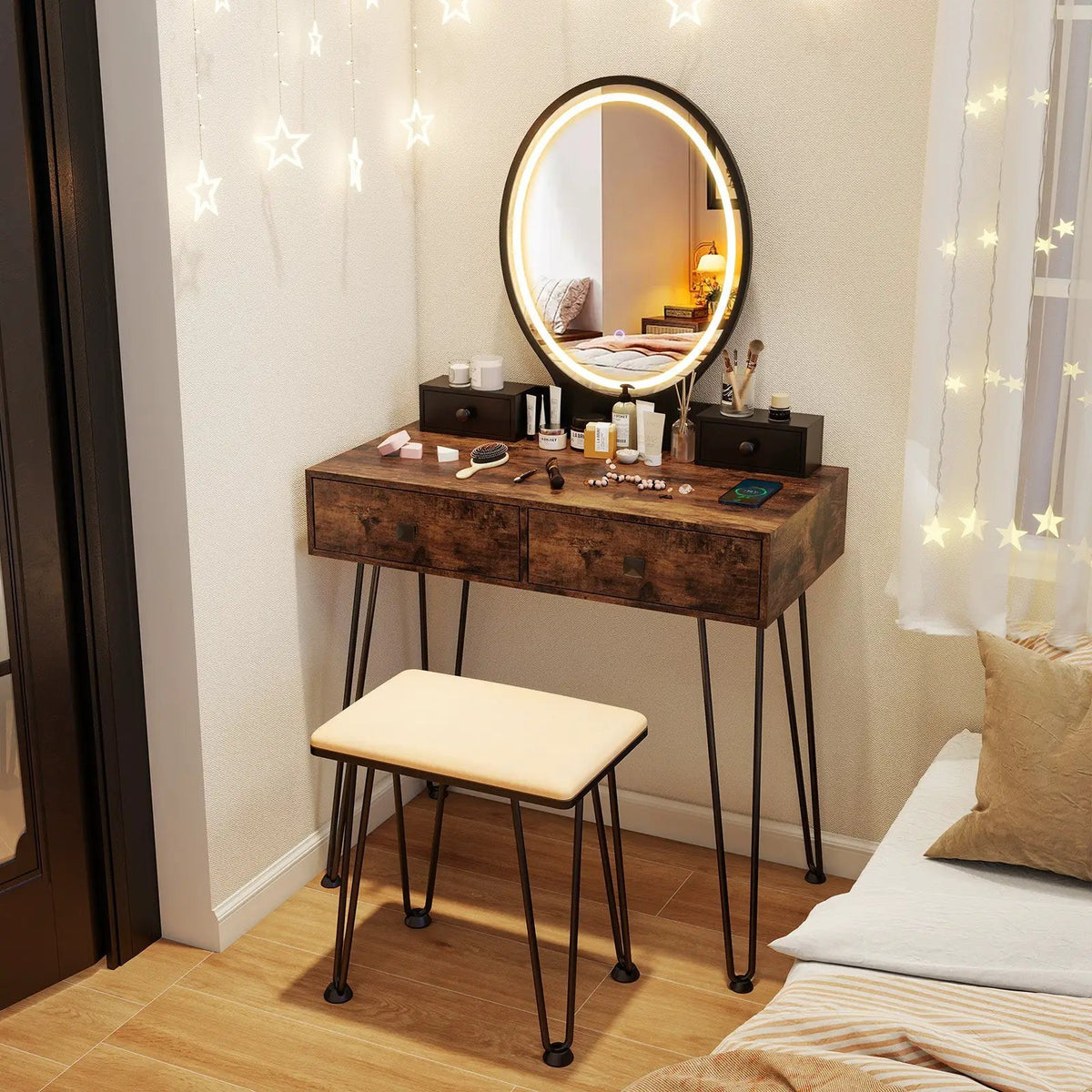 Vanity Table Set with 3-Color Lighted Dimmable Mirror, photo 8 of 9