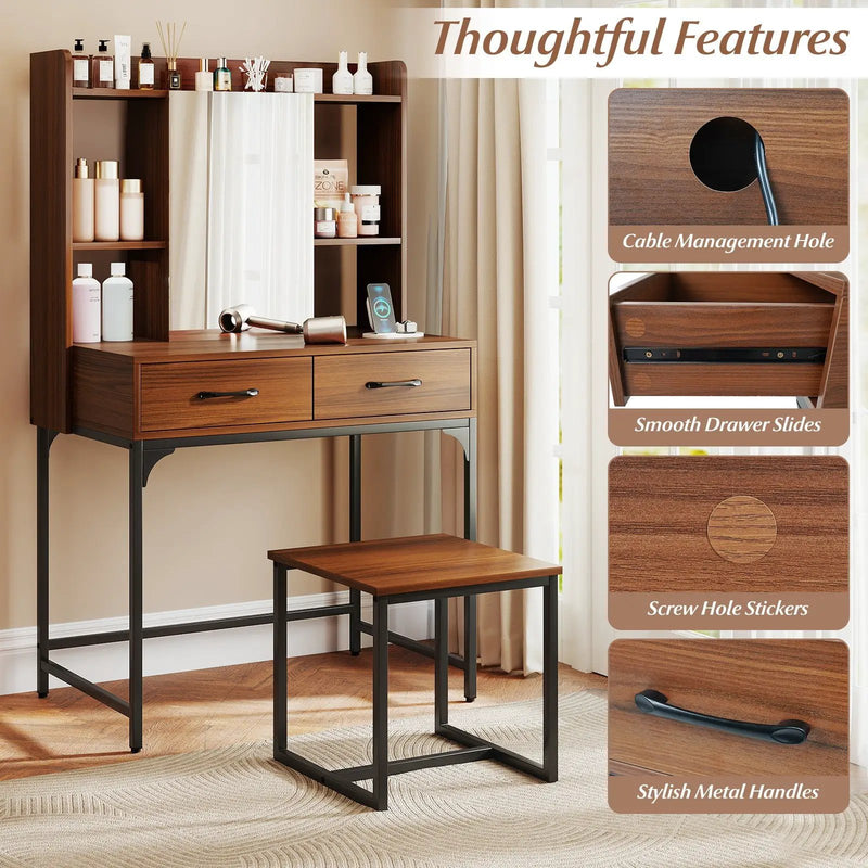 Vanity Desk with Storage Drawers and Charging Station by DirectDeals