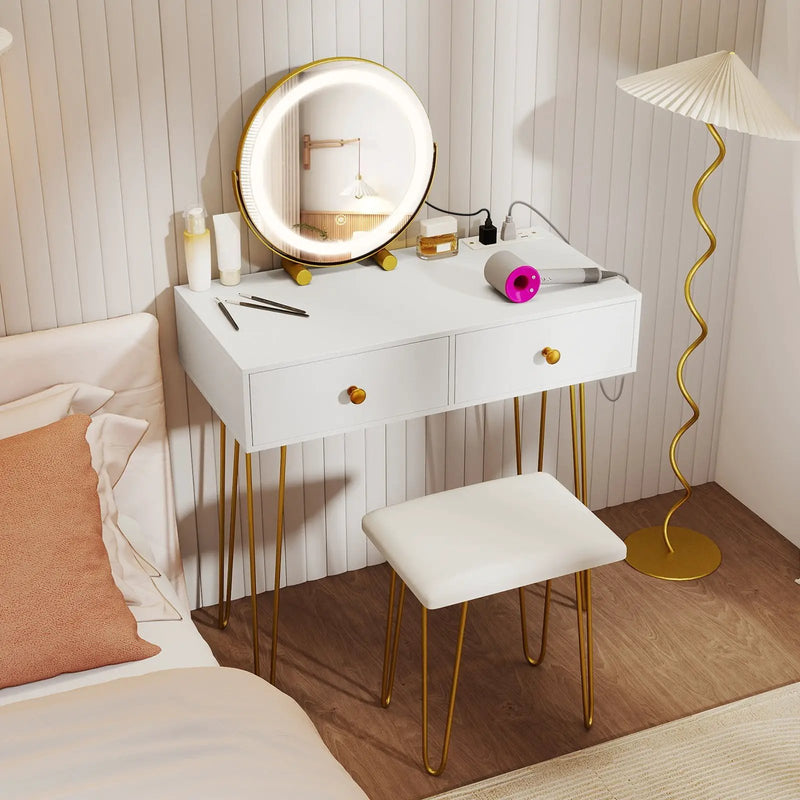 Vanity Desk with with Lighted Adjustable Mirror for Bedroom by DirectDeals