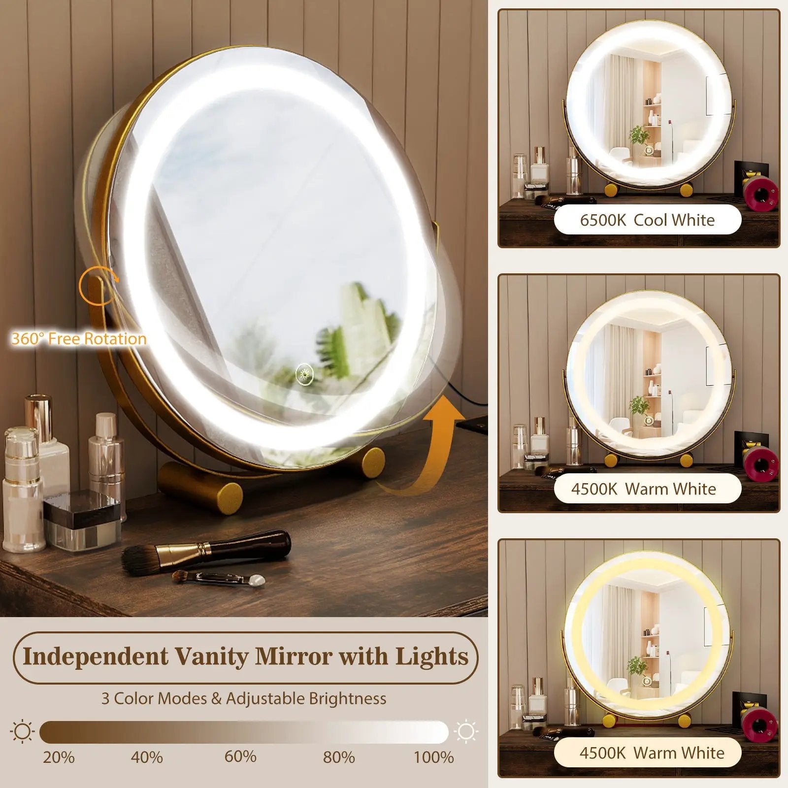 Vanity Desk with with Lighted Adjustable Mirror for Bedroom by DirectDeals