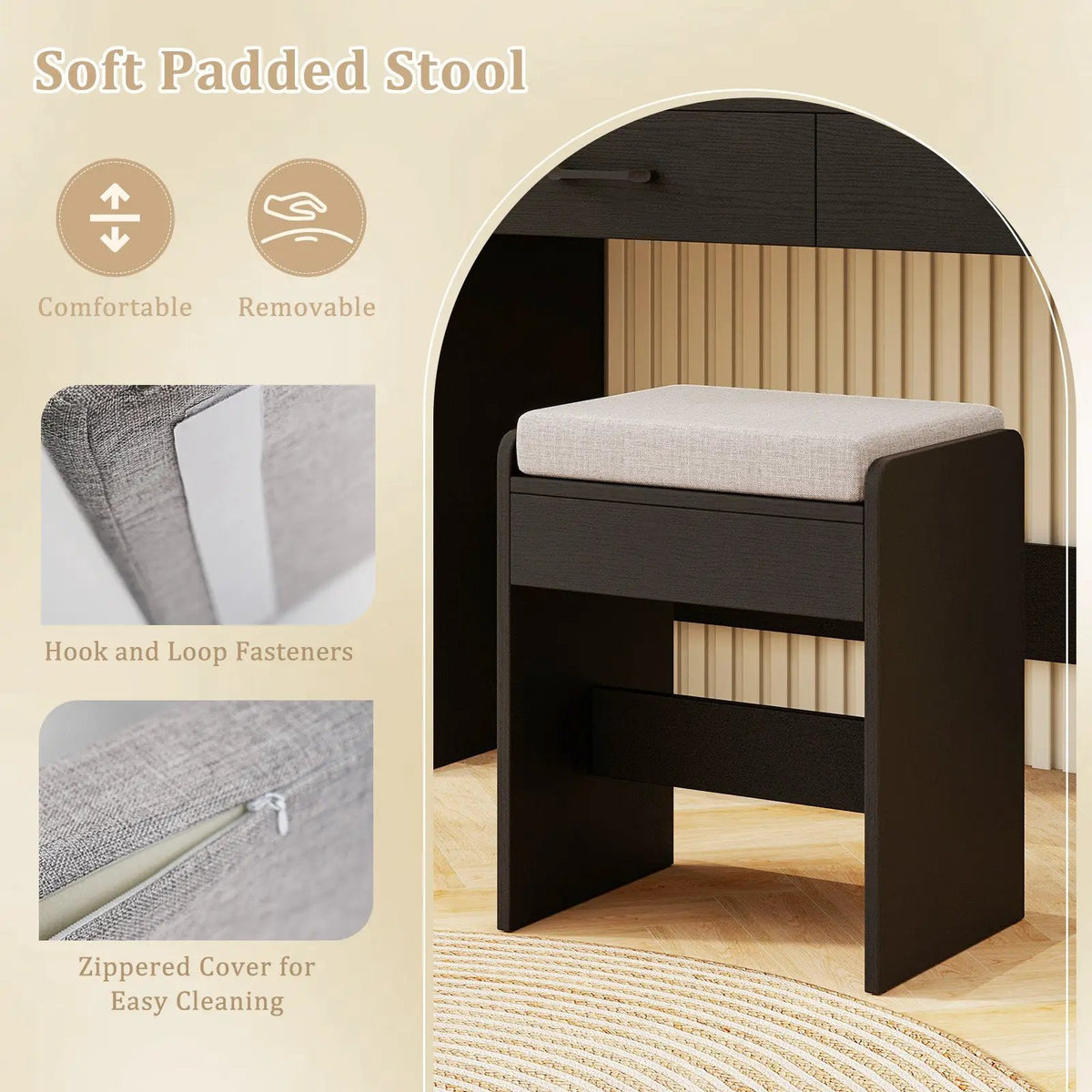 Vanity Set with Lighted Mirror and Stool with Power Outlet, photo 8 of 9