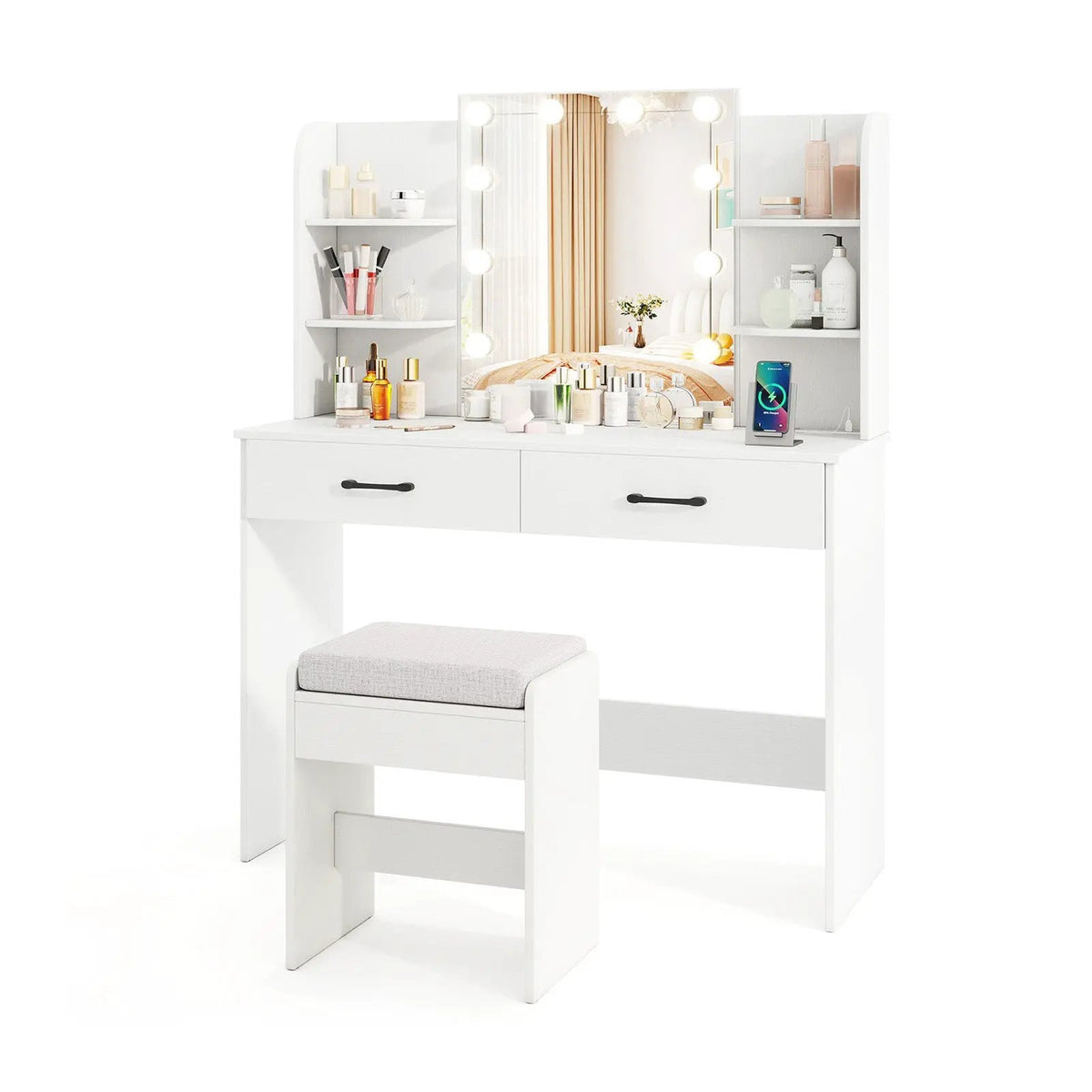 Vanity Set with Lighted Mirror and Stool with Power Outlet, photo 9 of 9