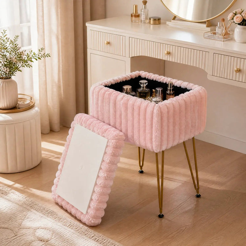 Vanity Stool with Storage and Reversible Lid - Pink by DirectDeals