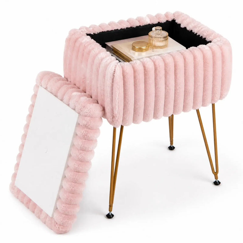 Vanity Stool with Storage and Reversible Lid - Pink by DirectDeals