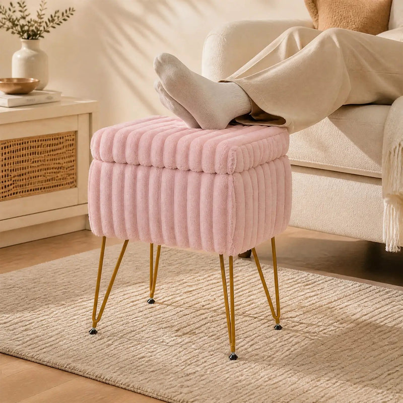 Vanity Stool with Storage and Reversible Lid - Pink by DirectDeals