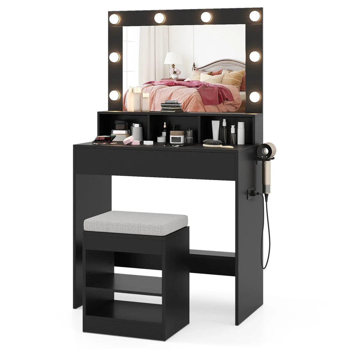 Vanity Table Set with Lighted Mirror and Cushion Stool, photo 7 of 16