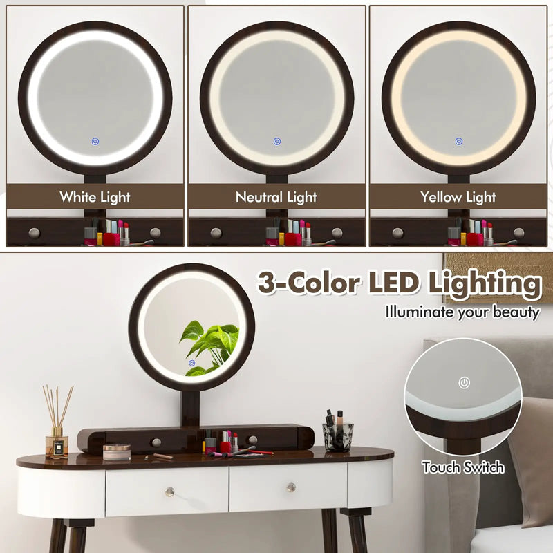 Makeup Vanity Table with LED Mirror and 3 Drawers by DirectDeals
