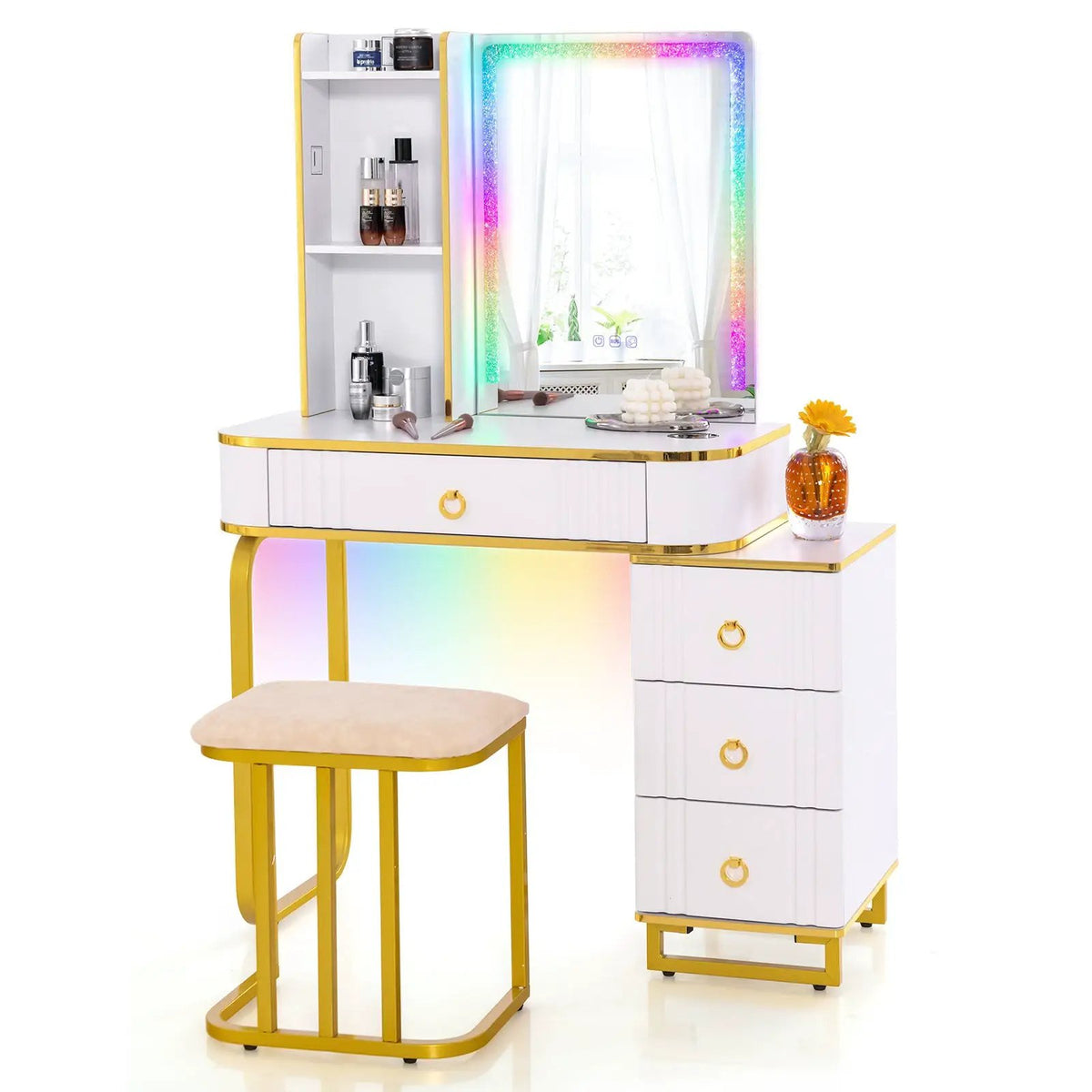 Vanity Table Set with RGB LED Lights and Wireless Charging Station, photo 9 of 9
