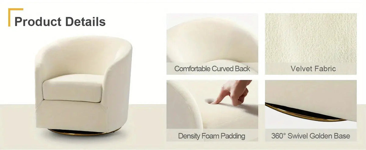 Velvet Swivel Accent Chair with Golden Metal Base, photo 12 of 39