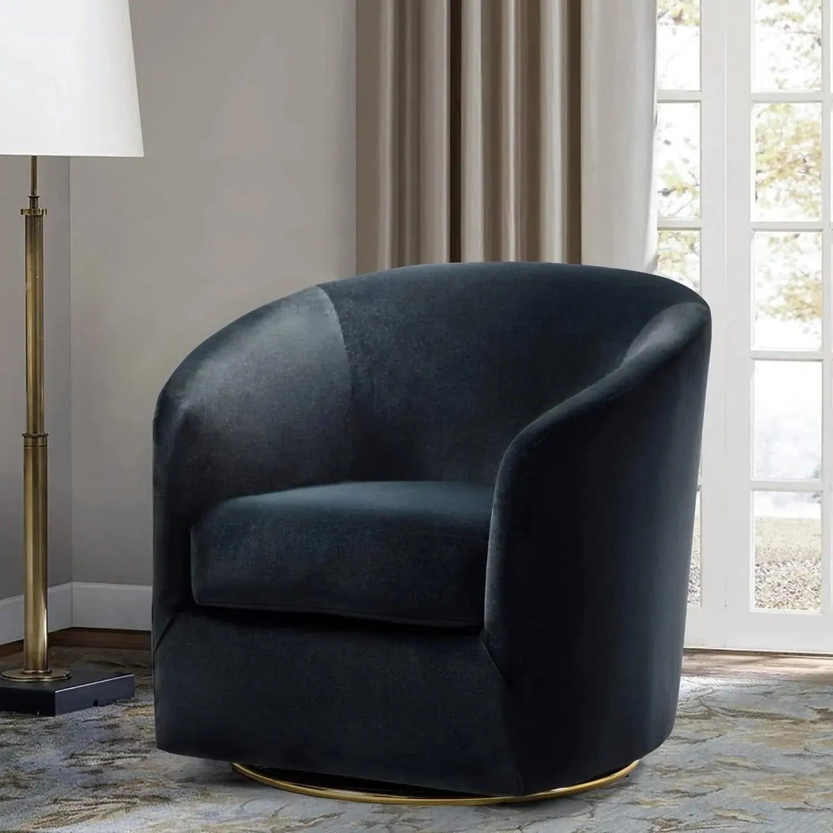 Velvet Swivel Accent Chair with Golden Metal Base, photo 34 of 39