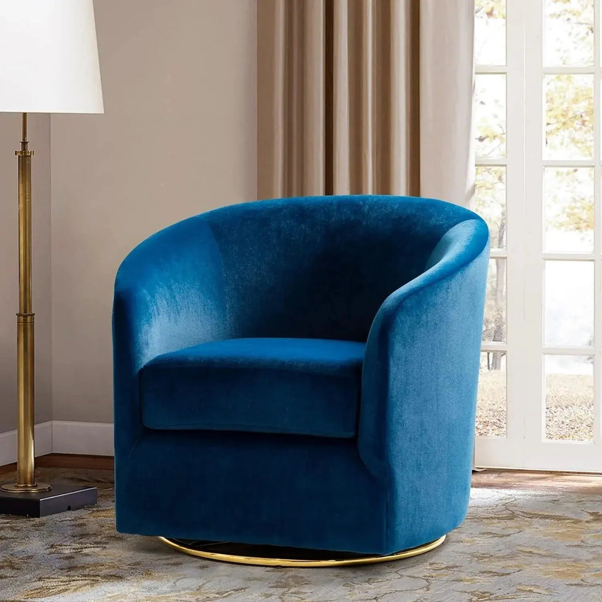 Velvet Swivel Accent Chair with Golden Metal Base, photo 36 of 39