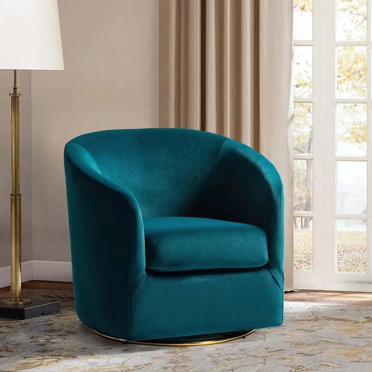 Velvet Swivel Accent Chair with Golden Metal Base, photo 37 of 39