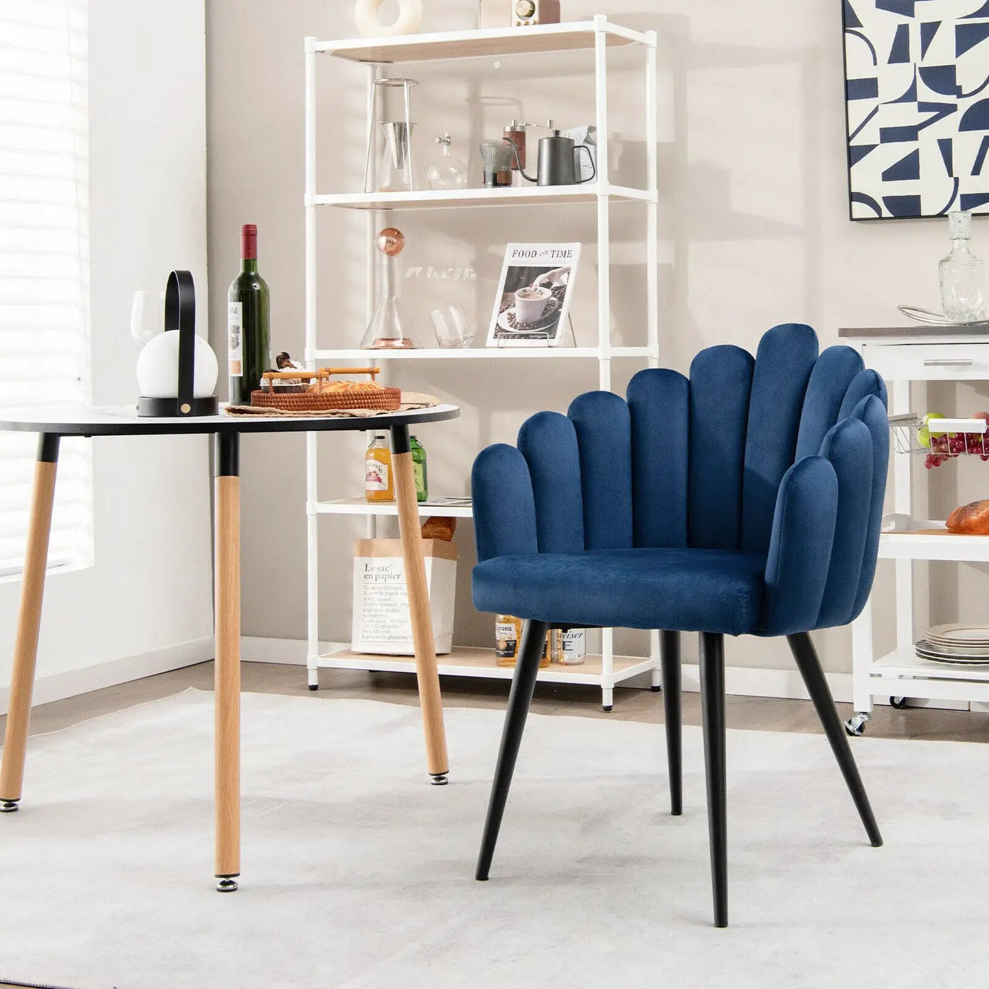 Modern Velvet Dining Chair with Metal Base and Petal Backrest by DirectDeals