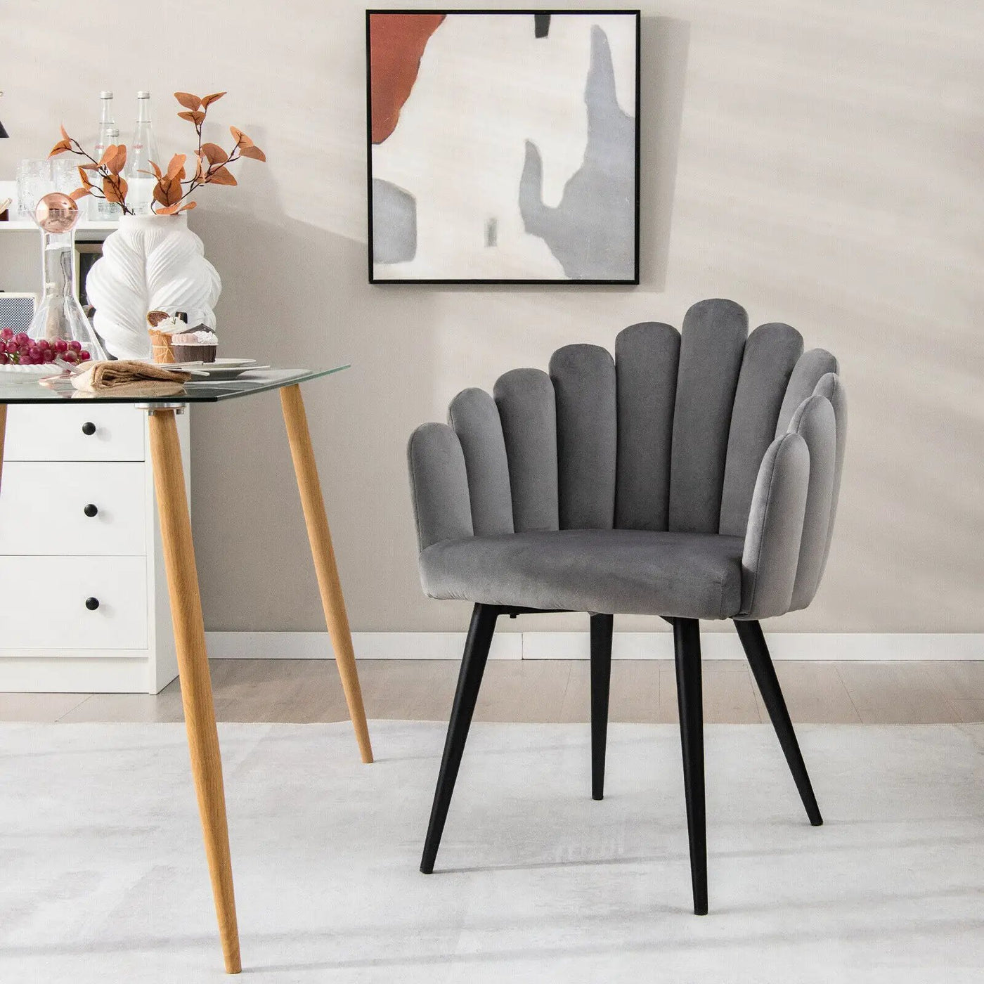 Modern Velvet Dining Chair with Metal Base and Petal Backrest by DirectDeals