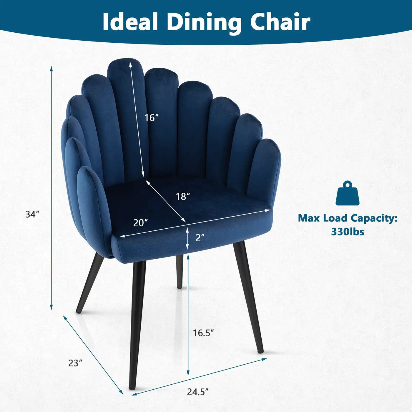 Modern Velvet Dining Chair with Metal Base and Petal Backrest by DirectDeals